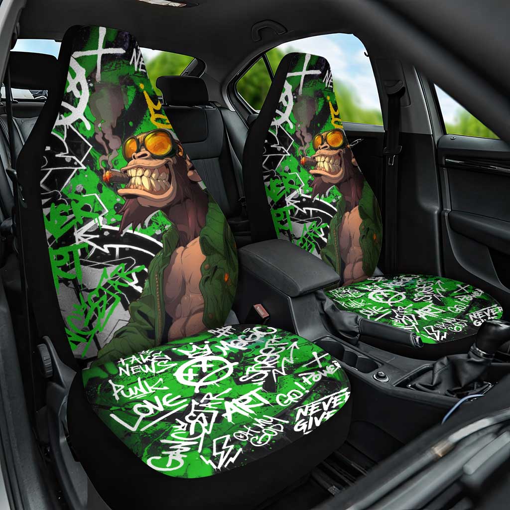 Graffiti Street Art Car Seat Cover Smoking Ape Character and Neon Crown Symbols - African Pride