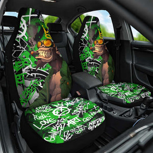 Graffiti Street Art Car Seat Cover Smoking Ape Character and Neon Crown Symbols - African Pride