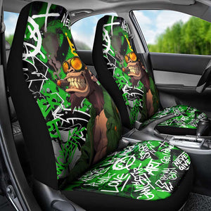 Graffiti Street Art Car Seat Cover Smoking Ape Character and Neon Crown Symbols - African Pride
