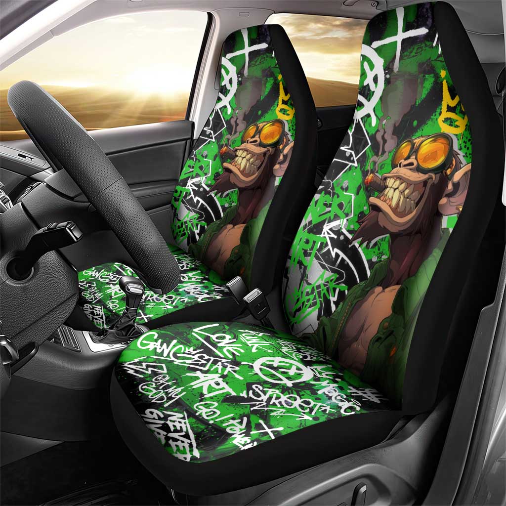 Graffiti Street Art Car Seat Cover Smoking Ape Character and Neon Crown Symbols - African Pride