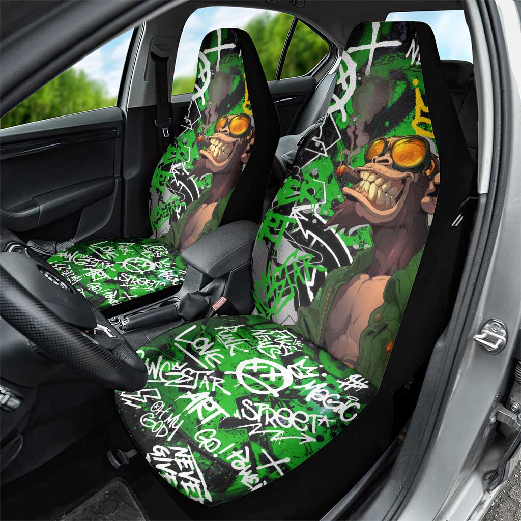 Graffiti Street Art Car Seat Cover Smoking Ape Character and Neon Crown Symbols - African Pride