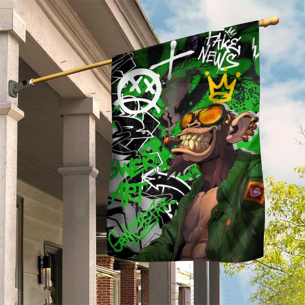 Graffiti Street Art Garden Flag Smoking Ape Character and Neon Crown Symbols - African Pride