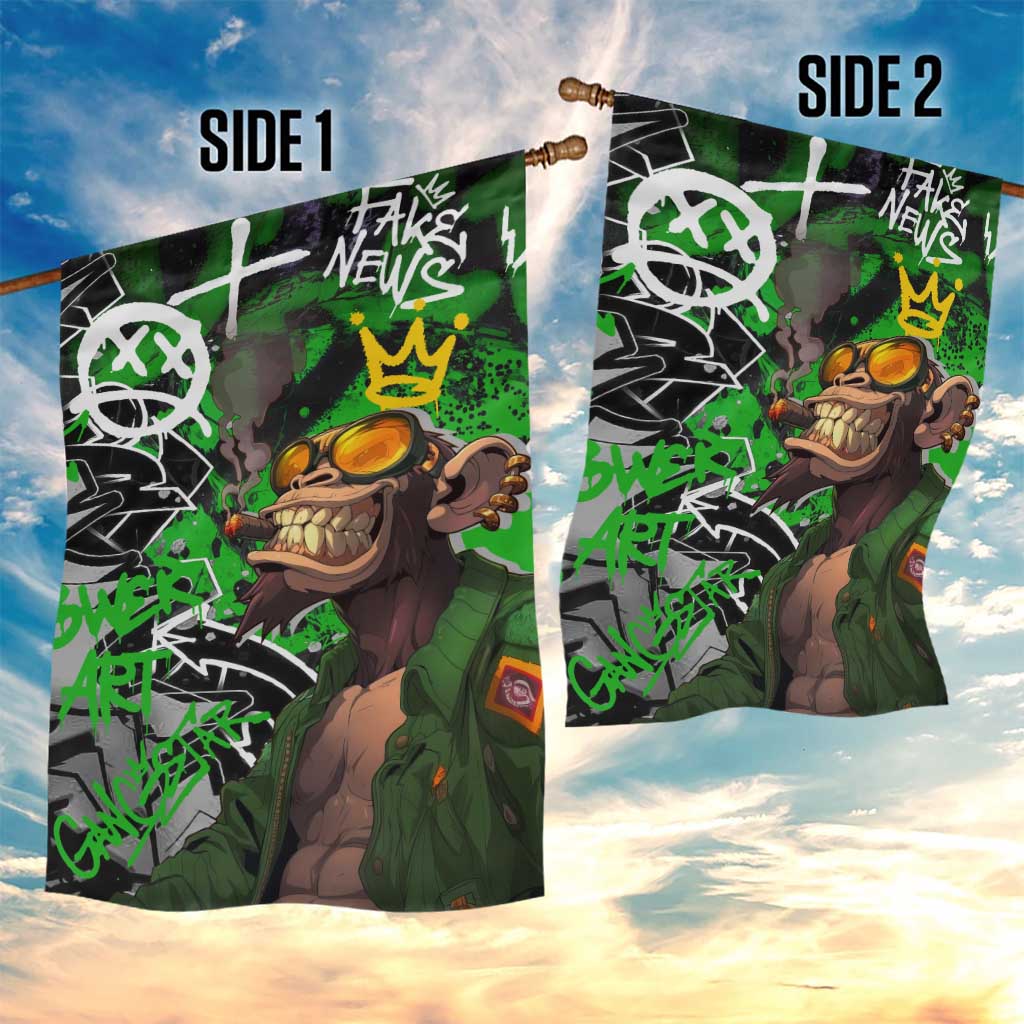 Graffiti Street Art Garden Flag Smoking Ape Character and Neon Crown Symbols - African Pride