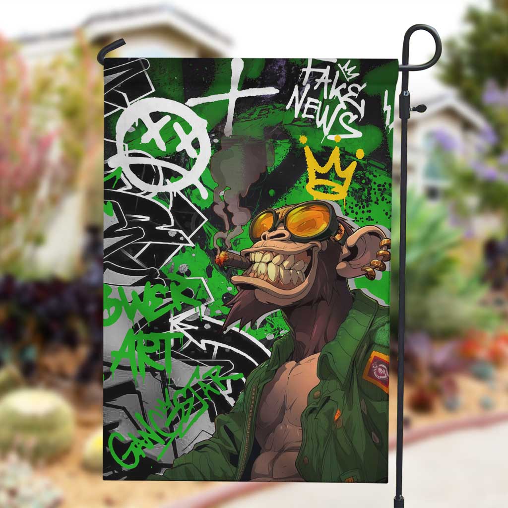 Graffiti Street Art Garden Flag Smoking Ape Character and Neon Crown Symbols - African Pride