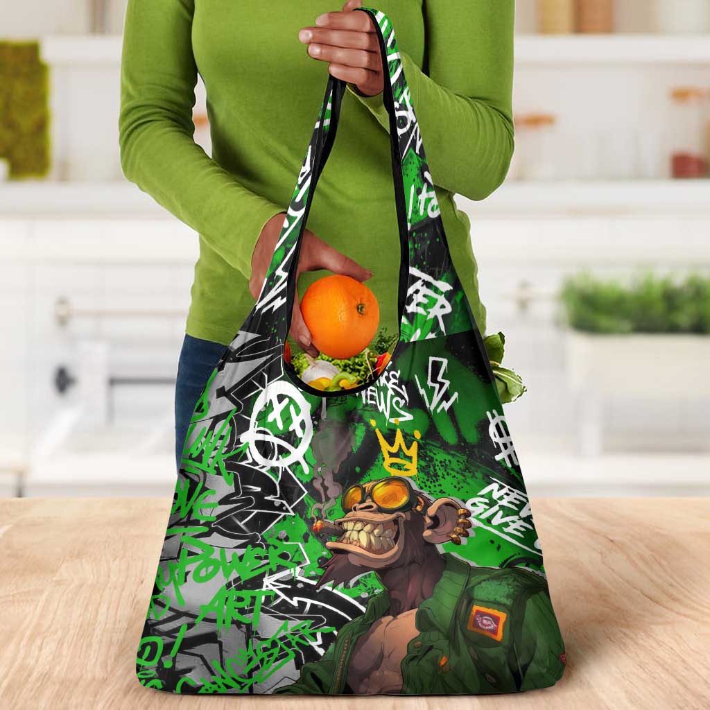 Graffiti Street Art Grocery Bag Smoking Ape Character and Neon Crown Symbols - African Pride