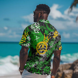 Graffiti Street Art Hawaiian Shirt Smoking Ape Character and Neon Crown Symbols - African Pride