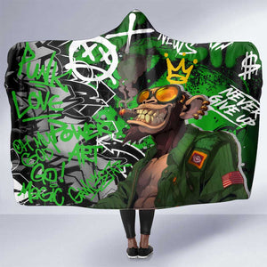 Graffiti Street Art Hooded Blanket Smoking Ape Character and Neon Crown Symbols - African Pride