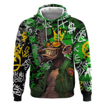 Graffiti Street Art Hoodie Smoking Ape Character and Neon Crown Symbols - African Pride