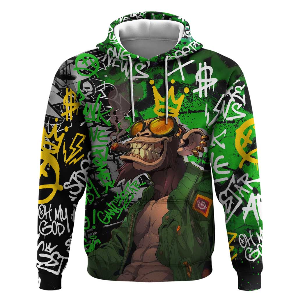 Graffiti Street Art Hoodie Smoking Ape Character and Neon Crown Symbols - African Pride