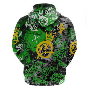Graffiti Street Art Hoodie Smoking Ape Character and Neon Crown Symbols - African Pride