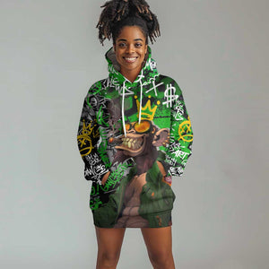 Graffiti Street Art Hoodie Dress Smoking Ape Character and Neon Crown Symbols - African Pride