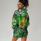 Graffiti Street Art Hoodie Dress Smoking Ape Character and Neon Crown Symbols - African Pride