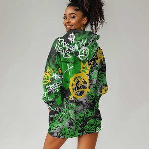 Graffiti Street Art Hoodie Dress Smoking Ape Character and Neon Crown Symbols - African Pride