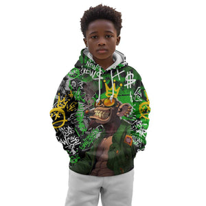 Graffiti Street Art Kid Hoodie Smoking Ape Character and Neon Crown Symbols - African Pride