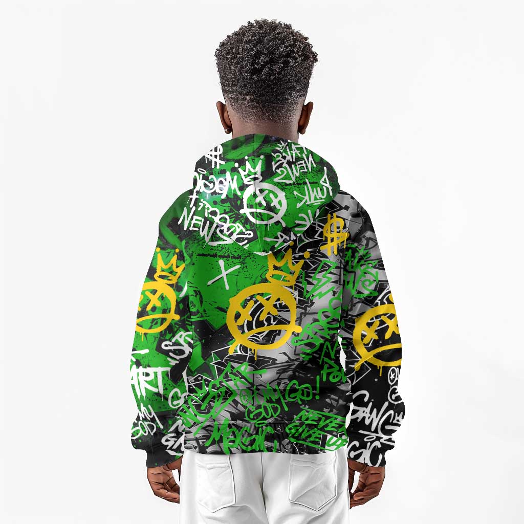 Graffiti Street Art Kid Hoodie Smoking Ape Character and Neon Crown Symbols - African Pride