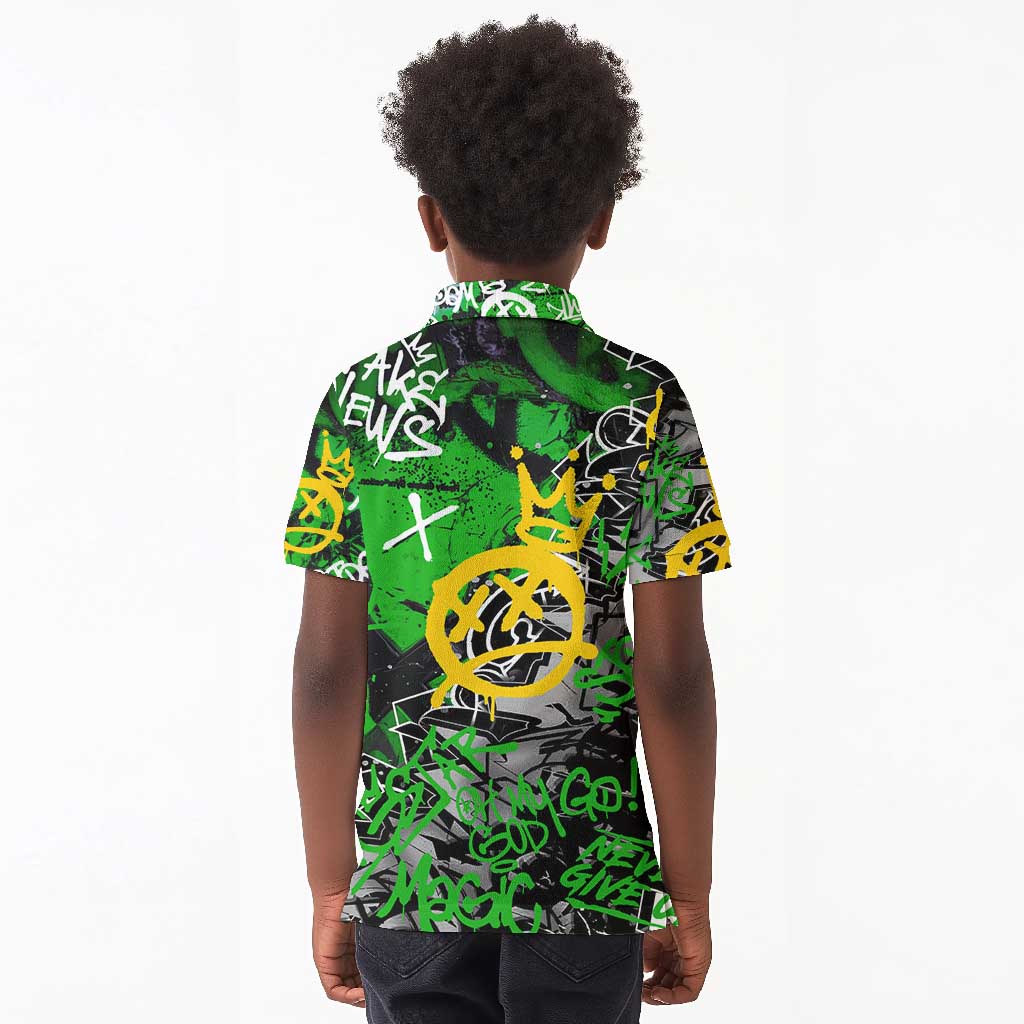 Graffiti Street Art Kid Polo Shirt Smoking Ape Character and Neon Crown Symbols - African Pride