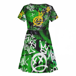 Graffiti Street Art Kid Short Sleeve Dress Smoking Ape Character and Neon Crown Symbols - African Pride