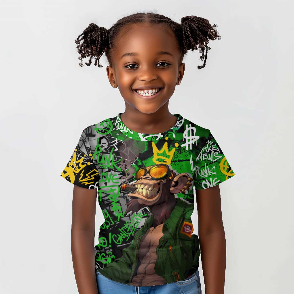Graffiti Street Art Kid T shirt Smoking Ape Character and Neon Crown Symbols - African Pride