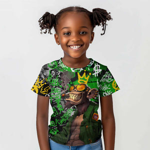 Graffiti Street Art Kid T shirt Smoking Ape Character and Neon Crown Symbols - African Pride