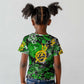 Graffiti Street Art Kid T shirt Smoking Ape Character and Neon Crown Symbols - African Pride