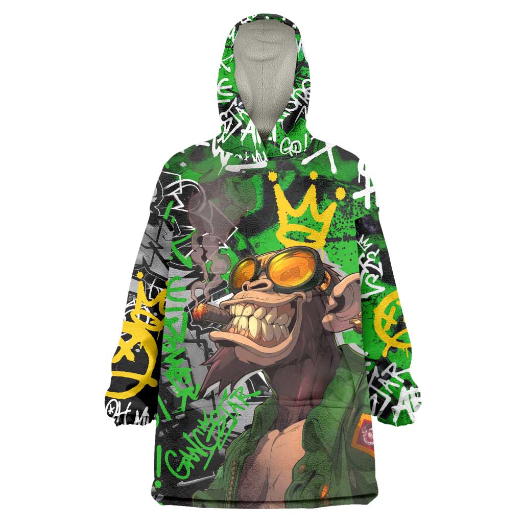 Graffiti Street Art Kid Wearable Blanket Hoodie Smoking Ape Character and Neon Crown Symbols - African Pride