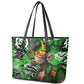 Graffiti Street Art Leather Tote Bag Smoking Ape Character and Neon Crown Symbols - African Pride