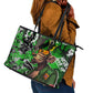 Graffiti Street Art Leather Tote Bag Smoking Ape Character and Neon Crown Symbols - African Pride