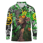 Graffiti Street Art Long Sleeve Polo Shirt Smoking Ape Character and Neon Crown Symbols - African Pride