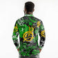 Graffiti Street Art Long Sleeve Polo Shirt Smoking Ape Character and Neon Crown Symbols - African Pride