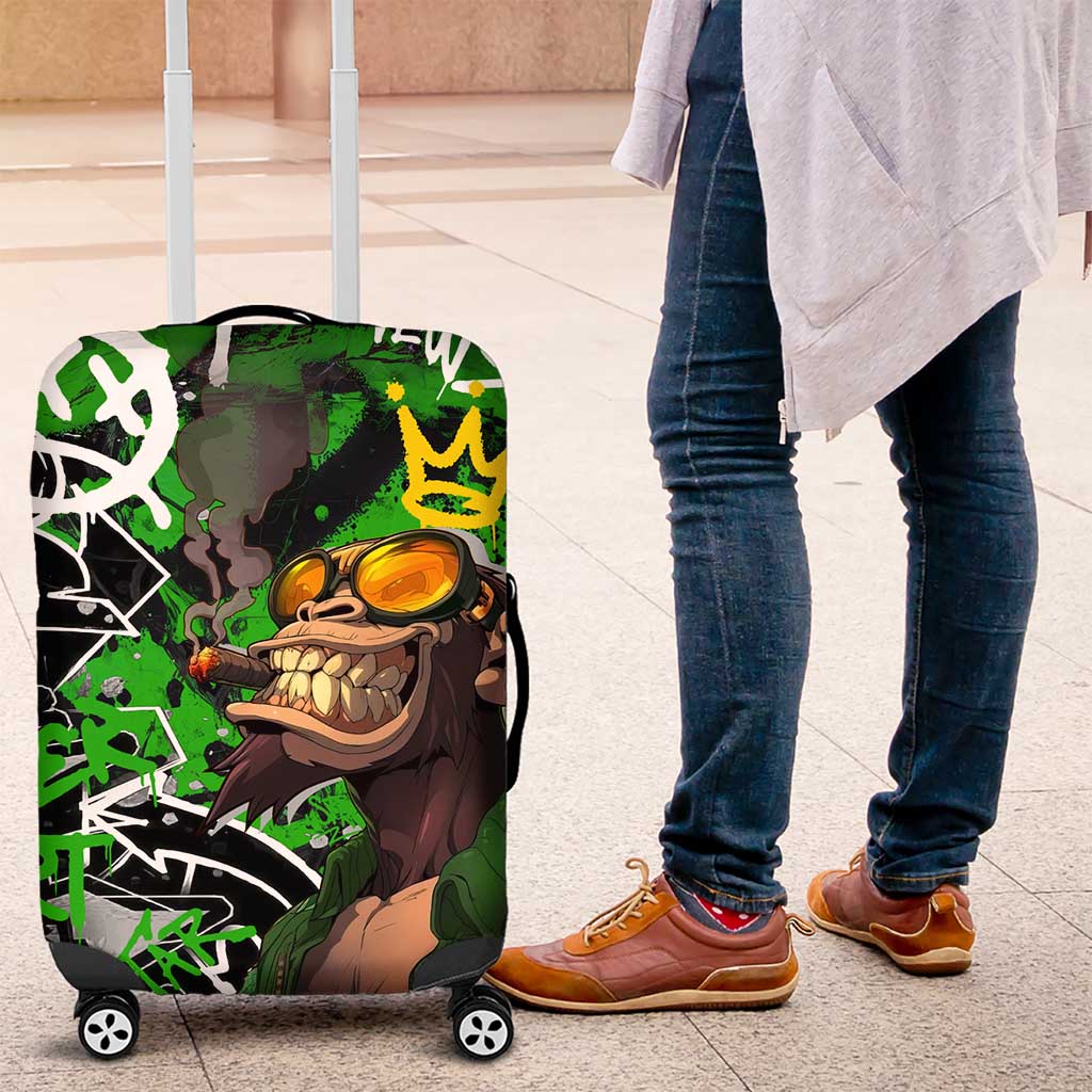 Graffiti Street Art Luggage Cover Smoking Ape Character and Neon Crown Symbols - African Pride
