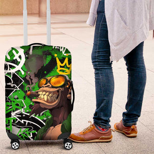Graffiti Street Art Luggage Cover Smoking Ape Character and Neon Crown Symbols - African Pride