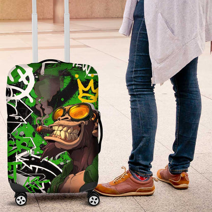 Graffiti Street Art Luggage Cover Smoking Ape Character and Neon Crown Symbols - African Pride