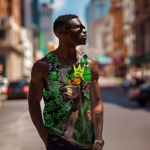 Graffiti Street Art Men Tank Top Smoking Ape Character and Neon Crown Symbols - African Pride