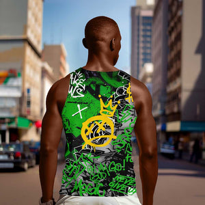 Graffiti Street Art Men Tank Top Smoking Ape Character and Neon Crown Symbols - African Pride