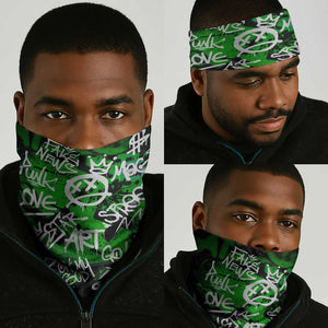 Graffiti Street Art Neck Gaiter Smoking Ape Character and Neon Crown Symbols - African Pride