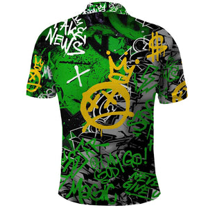 Graffiti Street Art Polo Shirt Smoking Ape Character and Neon Crown Symbols - African Pride
