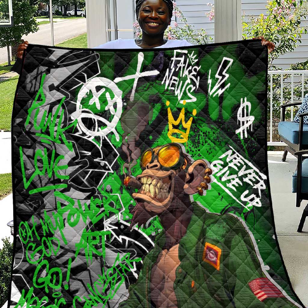 Graffiti Street Art Quilt Smoking Ape Character and Neon Crown Symbols - African Pride