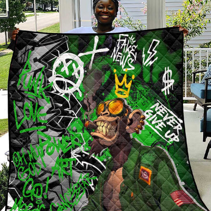 Graffiti Street Art Quilt Smoking Ape Character and Neon Crown Symbols - African Pride