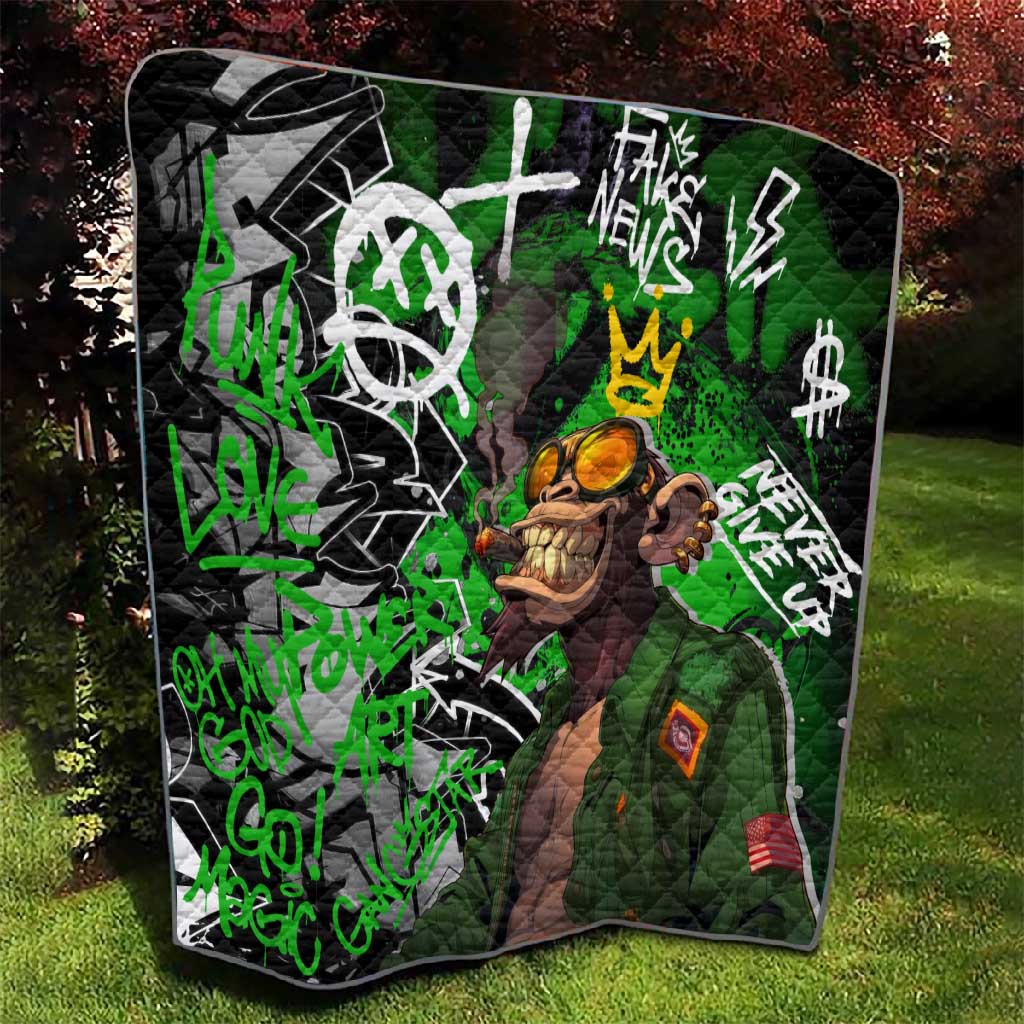 Graffiti Street Art Quilt Smoking Ape Character and Neon Crown Symbols - African Pride