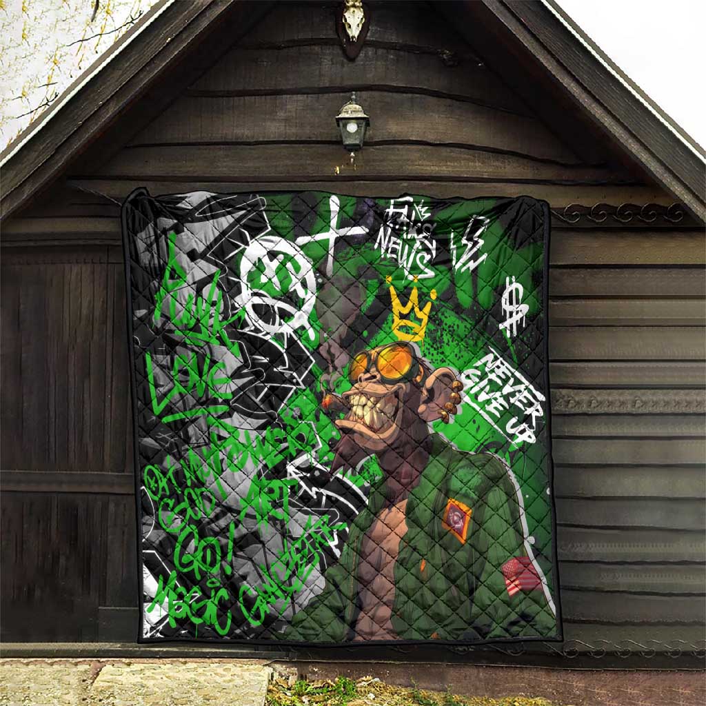 Graffiti Street Art Quilt Smoking Ape Character and Neon Crown Symbols - African Pride
