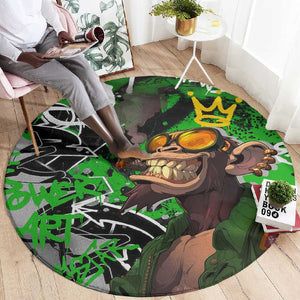 Graffiti Street Art Round Carpet Smoking Ape Character and Neon Crown Symbols - African Pride