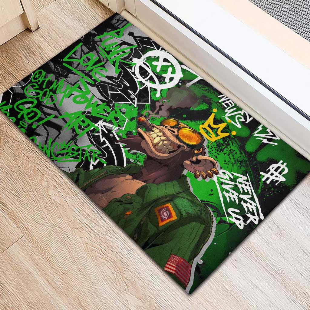 Graffiti Street Art Rubber Doormat Smoking Ape Character and Neon Crown Symbols - African Pride