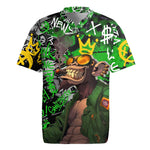Graffiti Street Art Rugby Jersey Smoking Ape Character and Neon Crown Symbols - African Pride