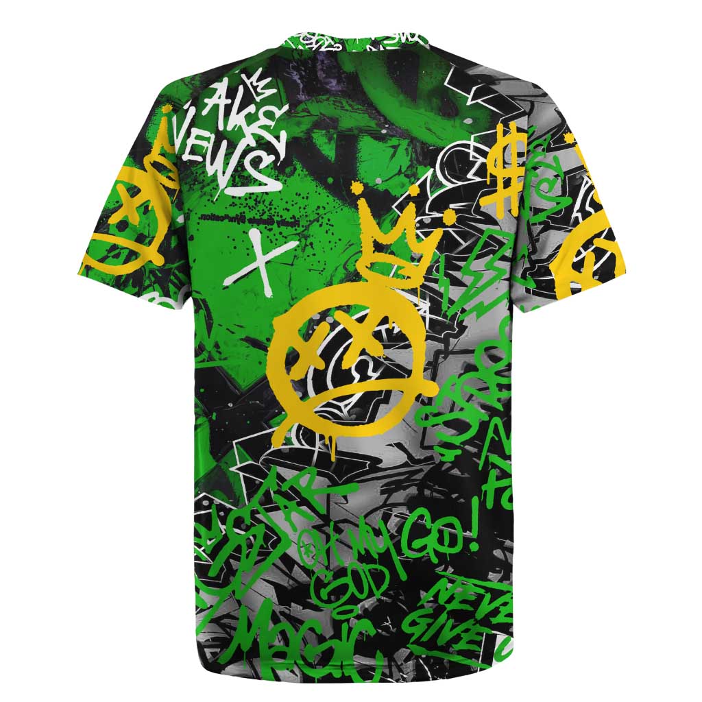Graffiti Street Art Rugby Jersey Smoking Ape Character and Neon Crown Symbols - African Pride
