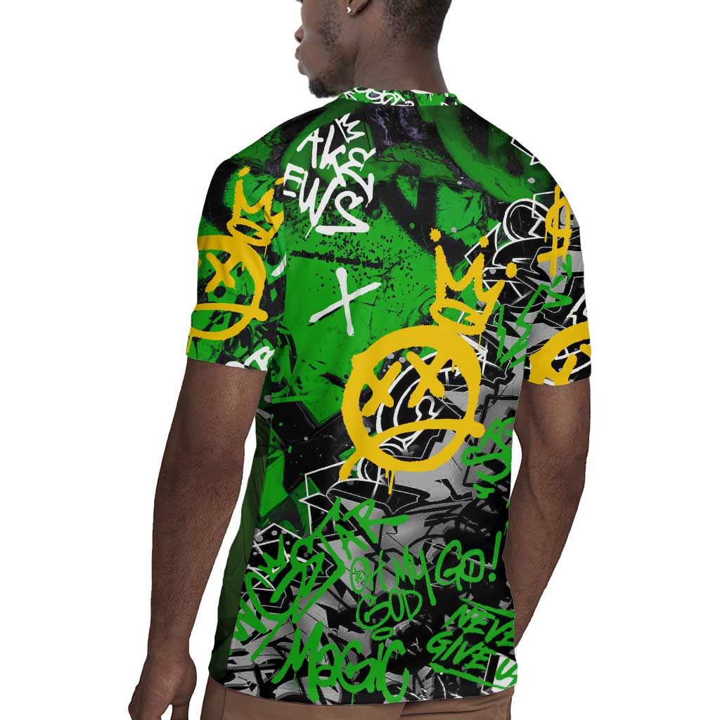 Graffiti Street Art Rugby Jersey Smoking Ape Character and Neon Crown Symbols - African Pride