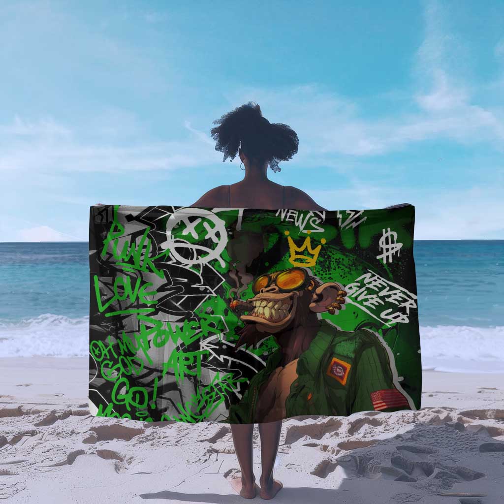 Graffiti Street Art Sarong Smoking Ape Character and Neon Crown Symbols - African Pride