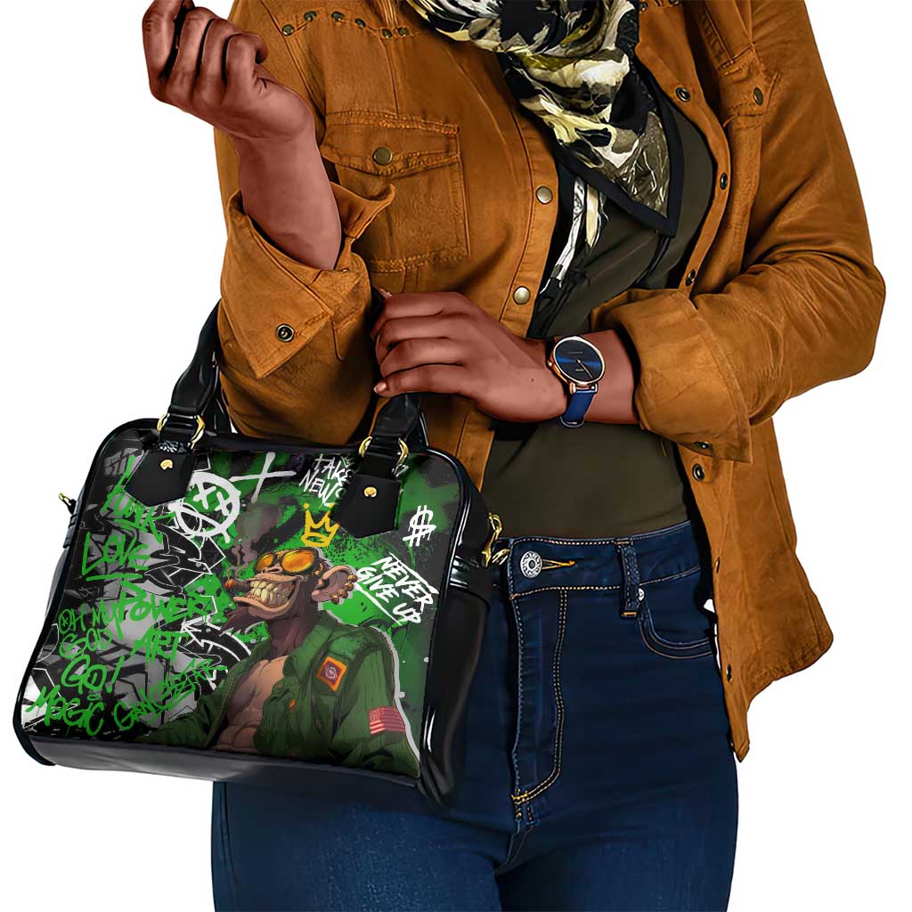 Graffiti Street Art Shoulder Handbag Smoking Ape Character and Neon Crown Symbols - African Pride