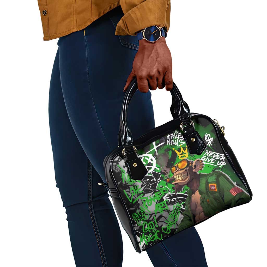 Graffiti Street Art Shoulder Handbag Smoking Ape Character and Neon Crown Symbols - African Pride