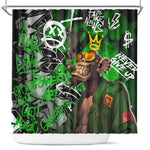 Graffiti Street Art Shower Curtain Smoking Ape Character and Neon Crown Symbols - African Pride