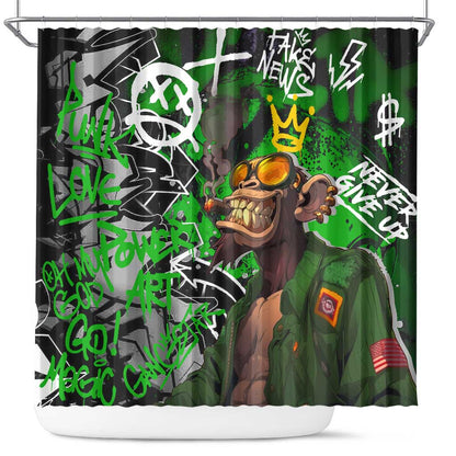 Graffiti Street Art Shower Curtain Smoking Ape Character and Neon Crown Symbols - African Pride